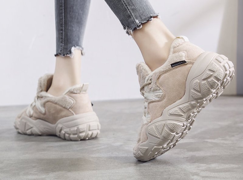 画像7:  women's lace up flat bottom increase plus cotton warm  sneaker shoes  モコモコファー付きレースアップ厚底 スニーカー (7)