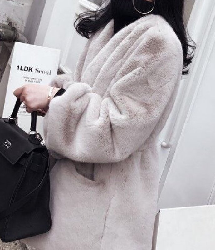 画像3: Women's Mink velvet imitation fur coat フェイクミンクファーミドル丈コート (3)