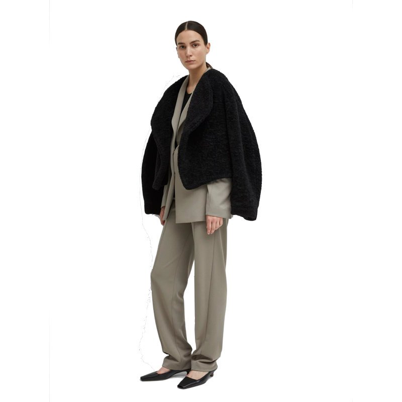 画像2: Women's  faux fur buttonless short lapel plush coat  ベラックフェイクファーボタンレスショートラペルコート ジャケット (2)