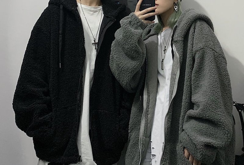 画像5: men's Lamb wool sweater men and women Oversize hooded sweater  blouson ユニセッ クス男女兼用 オーバーサイズボア フリースフーディーパーカー ブルゾン (5)