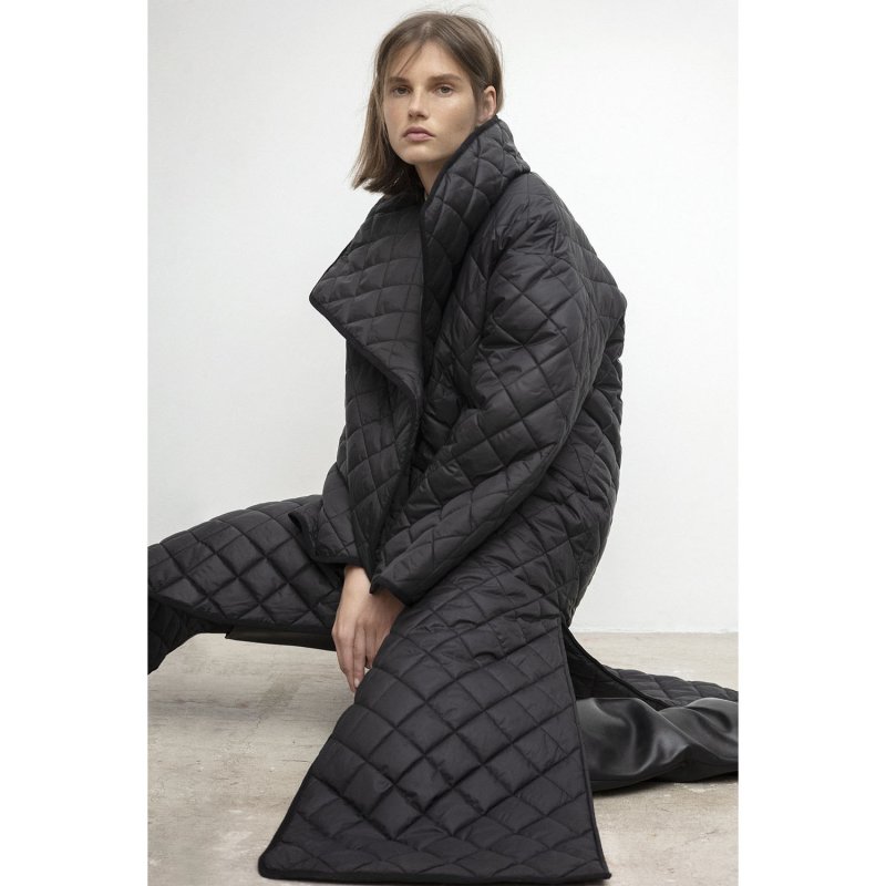 画像8: Women's quilted side slitLlong Coat    キルティング薄手ダウンロングコート (8)