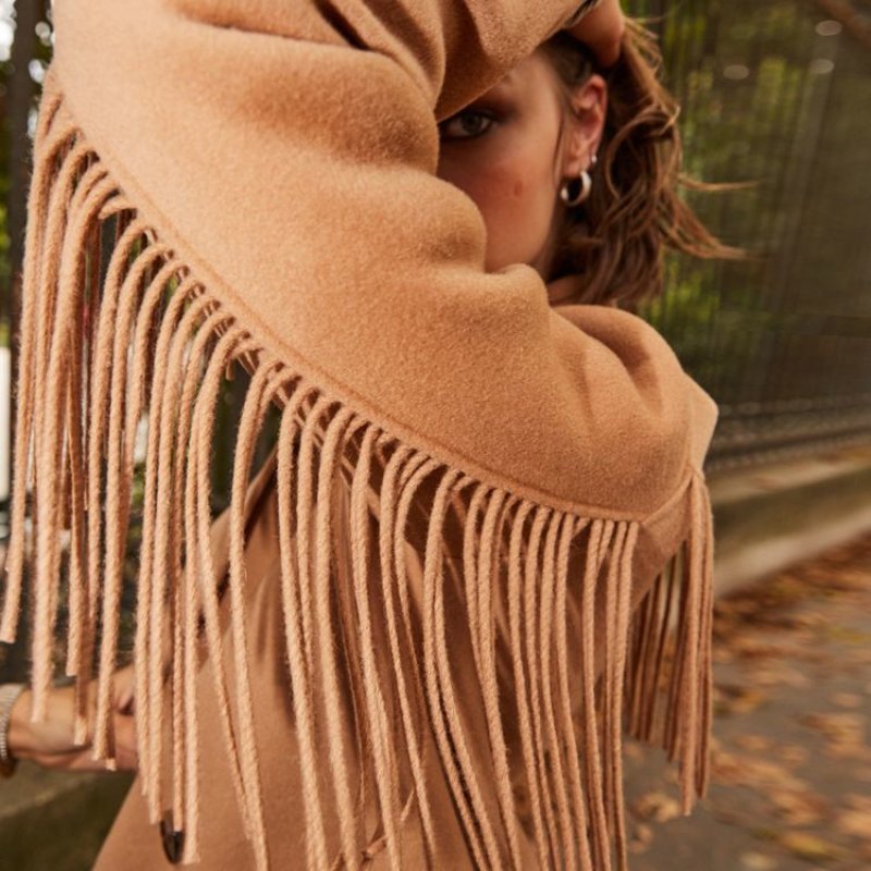 画像4: Women's double-sided woolen suit collar fringed wool long coat 　バックフリンジ付きダブルロングコート　ジャケット (4)