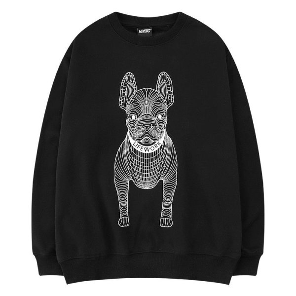 画像1:  men's  men and women round neck Bulldog Print sweatshirt sweater ユニセックス男女兼用 ブルドックプリントスウェット　トレーナー (1)