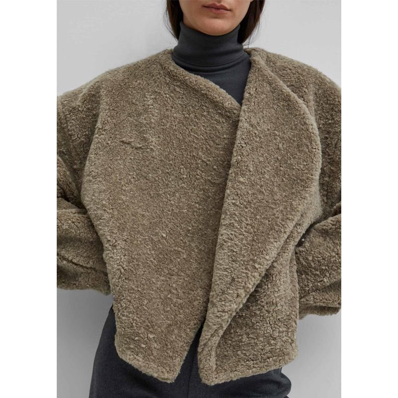 画像9: Women's  faux fur buttonless short lapel plush coat  ベラックフェイクファーボタンレスショートラペルコート ジャケット (9)