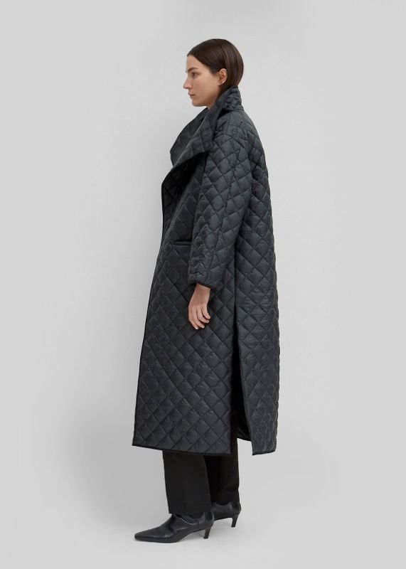 画像3: Women's quilted side slitLlong Coat    キルティング薄手ダウンロングコート (3)