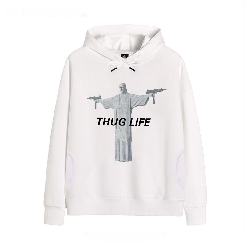 画像4:  men's  men and women round neck thug life Hoodie Parkersweatshirt sweater ユニセックス男女兼用 キリストプリントフーディーパーカースウェット　トレーナー (4)