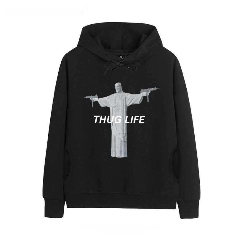 画像3:  men's  men and women round neck thug life Hoodie Parkersweatshirt sweater ユニセックス男女兼用 キリストプリントフーディーパーカースウェット　トレーナー (3)