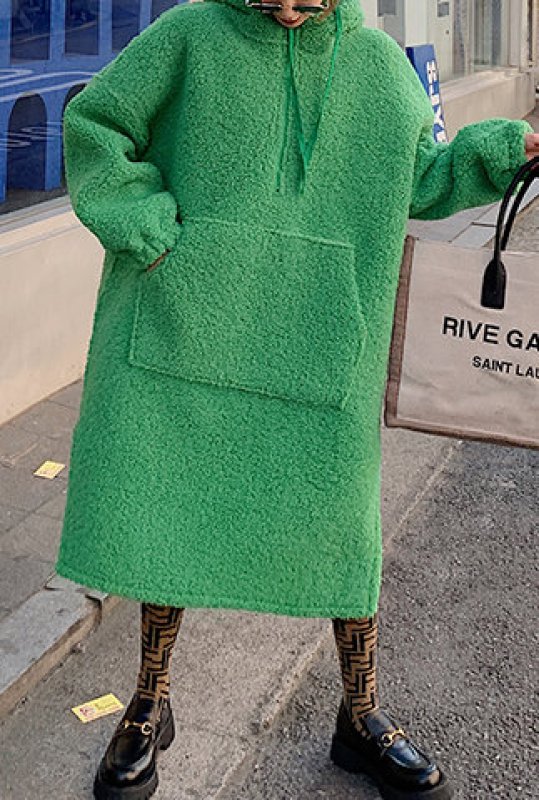 画像7:  Women's  long- Over Size Loose Hooded Sweater dress coat ひざ下ロング丈オーバーサイズフーディードレス　ワンピース　コート (7)