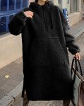 画像3:  Women's  long- Over Size Loose Hooded Sweater dress coat ひざ下ロング丈オーバーサイズフーディードレス　ワンピース　コート (3)