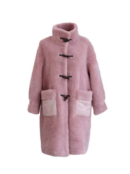 画像1: Women's sheep shearling Sheepsiad long duffel coat ソフトウールシープシアドロングコダッフコート (1)