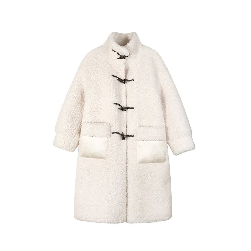 画像2: Women's sheep shearling Sheepsiad long duffel coat ソフトウールシープシアドロングコダッフコート (2)