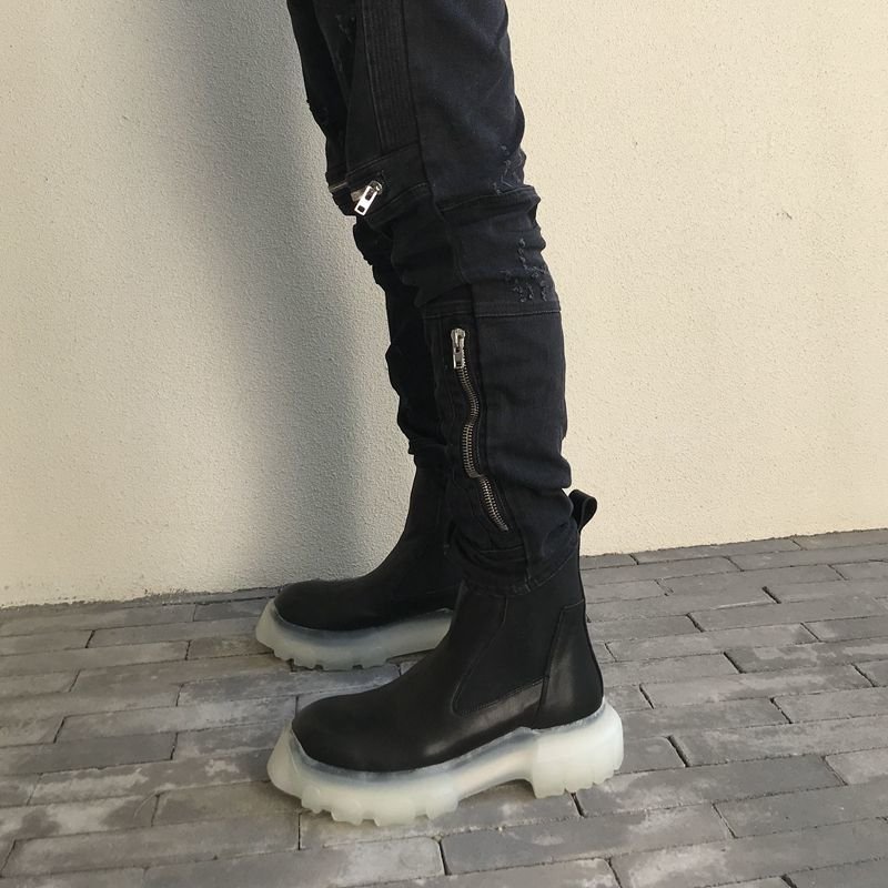 画像8: Men's Leather Sponge Thick Chelsea Boots Ankle Boots   sneakers　ユニセックス男女兼用レザーガオバングROスタイルブーツ　スニーカー 　 (8)