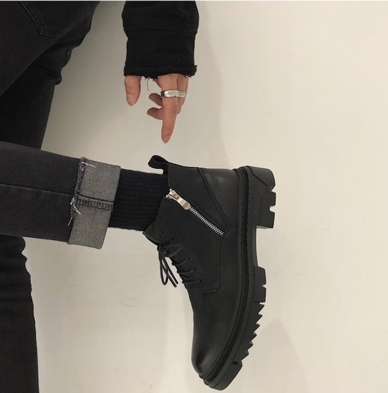 画像5: Men's British  leather zipper short boots  　メンズレザージップレースアップハイカット厚底ブーツ  　 (5)