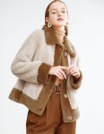 画像1: Women's  Contrast Grain Fleece Single-Breasted Short Coat Jacket Coat  バイカラーシープスキンハーフコート　ジャケット (1)