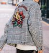 画像5: men's checked embroidered lapel short casual men's jacket 　バック刺繍チェックジャケットブルゾン　コート (5)