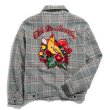 画像6: men's checked embroidered lapel short casual men's jacket 　バック刺繍チェックジャケットブルゾン　コート (6)