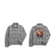 画像3: men's checked embroidered lapel short casual men's jacket 　バック刺繍チェックジャケットブルゾン　コート (3)