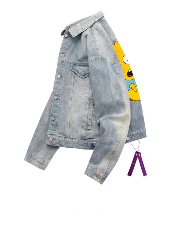 画像6: men'sThe Simpsons casual denim jacket 　ユニセックス男女兼用バックシンプソンプリントデニムジャケットブルゾンGジャン　コート (6)