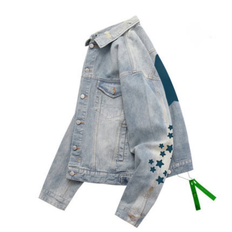 画像5: men's back print  stars casual denim jacket  ユニセックス男女兼用バックスター星プリントデニムジャケットブルゾンGジャン コート (5)