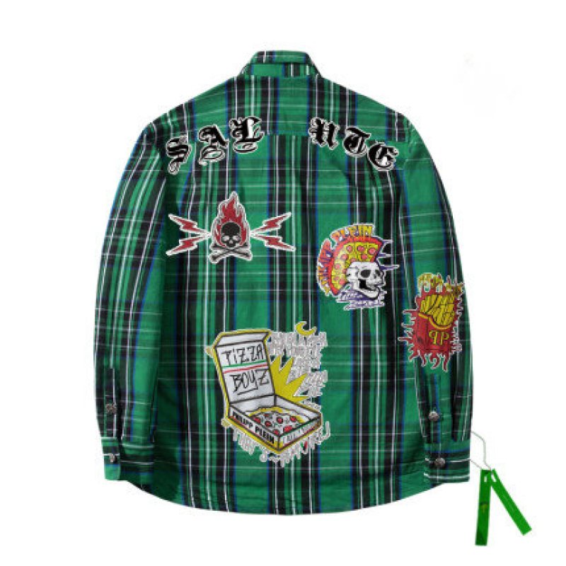 画像2:  men's  men and women hand-painted print shirt  oversize jacket ユニセックス男女兼用  チェックバックペイントオーバーサイズシャツ　ジャケット (2)