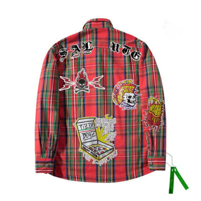 画像1:  men's  men and women hand-painted print shirt  oversize jacket ユニセックス男女兼用  チェックバックペイントオーバーサイズシャツ　ジャケット (1)