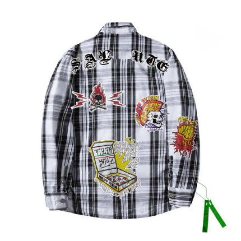 画像4:  men's  men and women hand-painted print shirt  oversize jacket ユニセックス男女兼用  チェックバックペイントオーバーサイズシャツ　ジャケット (4)