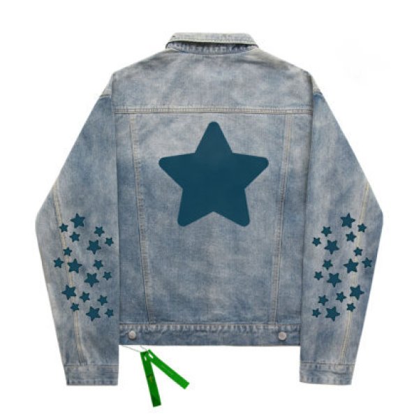 画像1: men's back print  stars casual denim jacket 　ユニセックス男女兼用バックスター星プリントデニムジャケットブルゾンGジャン　コート (1)