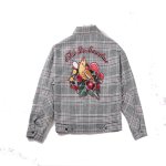 画像1: men's checked embroidered lapel short casual men's jacket 　バック刺繍チェックジャケットブルゾン　コート (1)