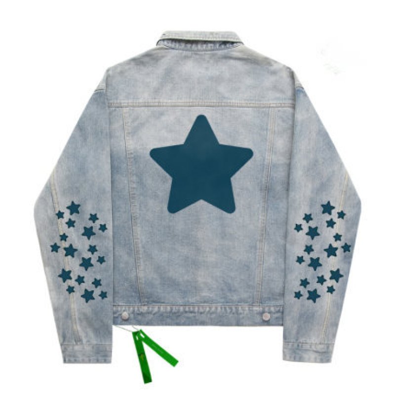 画像2: men's back print  stars casual denim jacket  ユニセックス男女兼用バックスター星プリントデニムジャケットブルゾンGジャン コート (2)