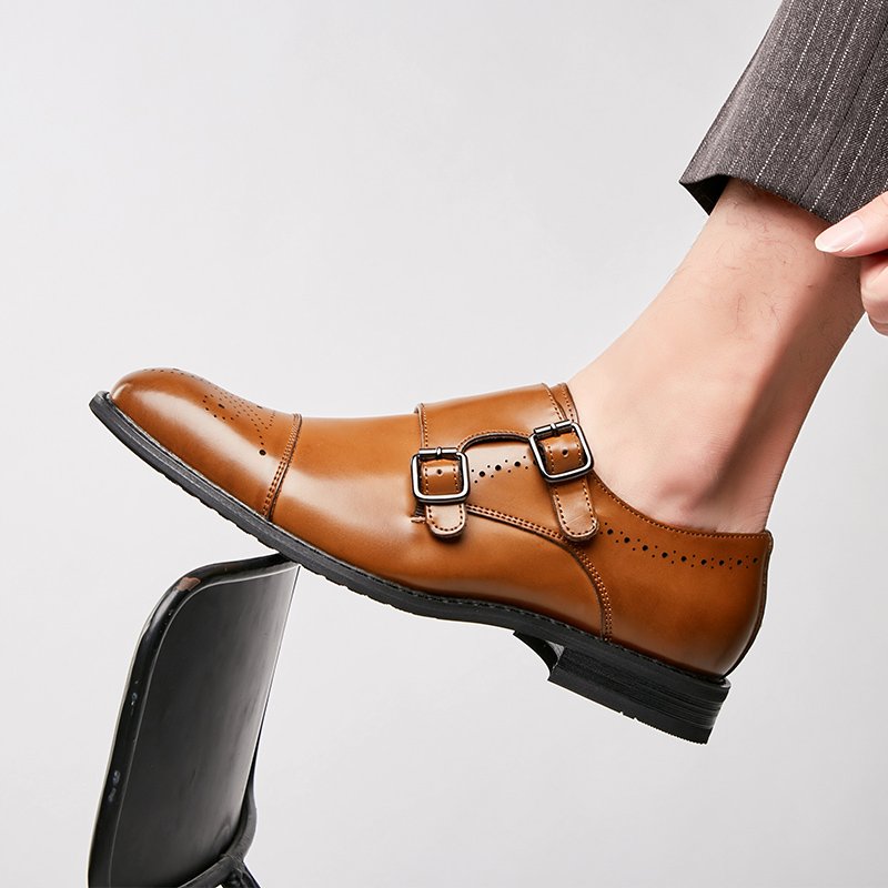 画像9: Men's  Leather Brock engraved buckle British formal dress shoesレザーブロックモンクシューズ ローファー スリッポンシューズ　 (9)