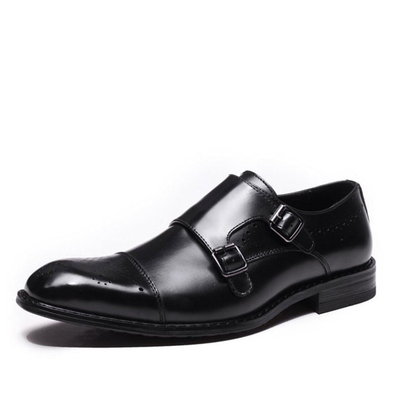 画像3: Men's  Leather Brock engraved buckle British formal dress shoesレザーブロックモンクシューズ ローファー スリッポンシューズ　 (3)