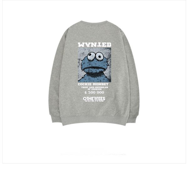 画像1:  men's  men and women oversize back print crew neck sweater ユニセックス 男女兼用 クッキーモンスター Cookie Monster オーバーサイズ バックプリント グレー トレーナー　プルオーバー (1)