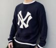 画像3:  men's  men and women oversize NY knitted large LOGO round neck sweater crew neck sweaterユニセックス男女兼用オーバーサイズNYロゴプリントセーター　プルオーバー (3)