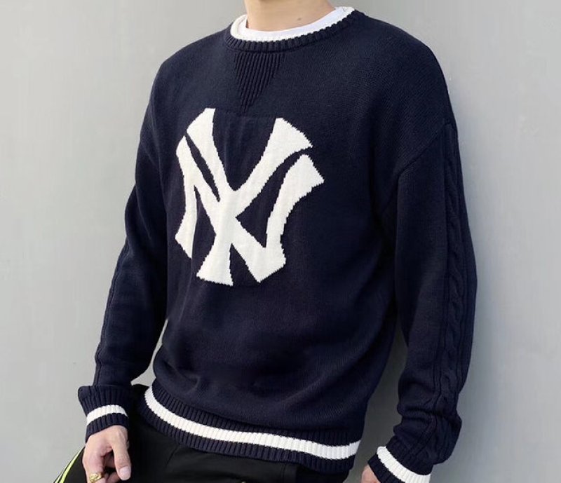 画像3:  men's  men and women oversize NY knitted large LOGO round neck sweater crew neck sweaterユニセックス男女兼用オーバーサイズNYロゴプリントセーター　プルオーバー (3)
