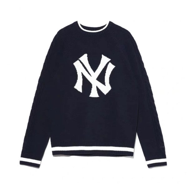 画像1:  men's  men and women oversize NY knitted large LOGO round neck sweater crew neck sweaterユニセックス男女兼用オーバーサイズNYロゴプリントセーター　プルオーバー (1)