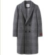 画像1: men's woolen cloth coat jacket ベーシックシンプルチェックロングコート (1)