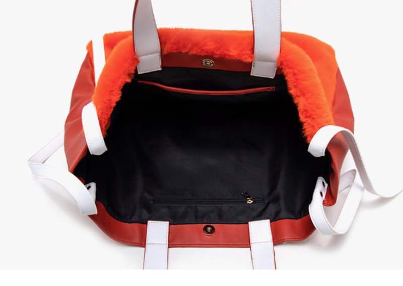 画像5: Woman’s  oversized shopping bag soft and comfortable fur plush color matching large tote bag ファー ラージトートバッグ ショルダーバック  (5)