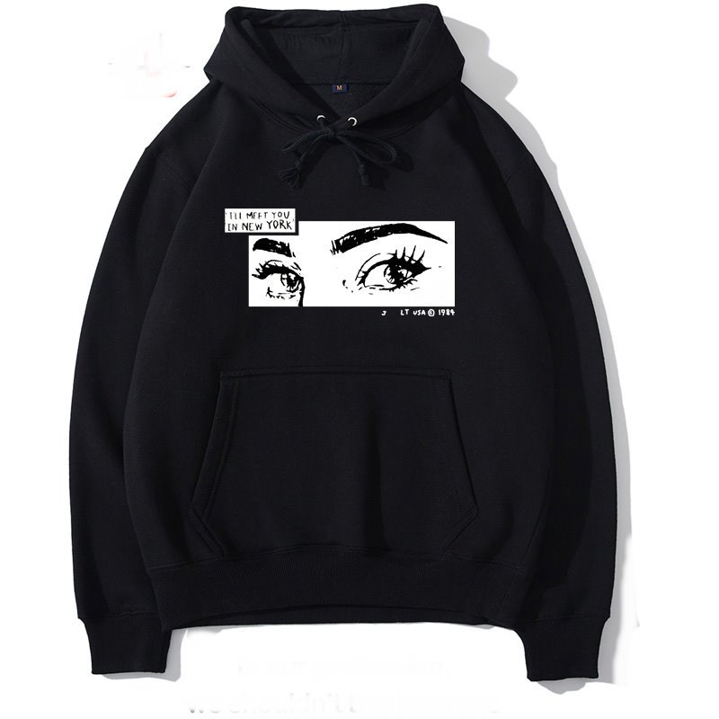 画像3:  Unisex black eye  Round  Streetwear Hoodie Pullover ユニセックス 男女兼用ブラックアイ ヘップバーンプリントフード付パーカー  (3)