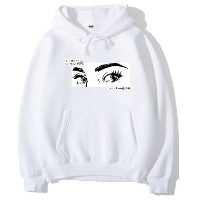画像2:  Unisex black eye  Round  Streetwear Hoodie Pullover ユニセックス 男女兼用ブラックアイ ヘップバーンプリントフード付パーカー  (2)