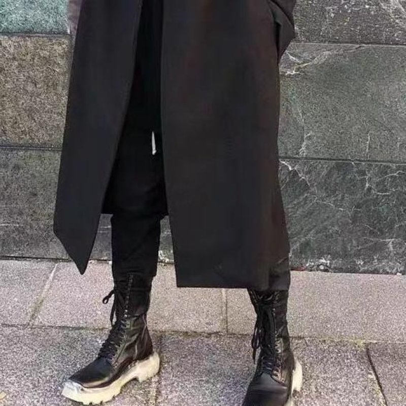 画像4: Men's  long tube high-help men and women leather bootsユニセックス男女兼用本革レザーレースアップロング厚底ブーツ    (4)