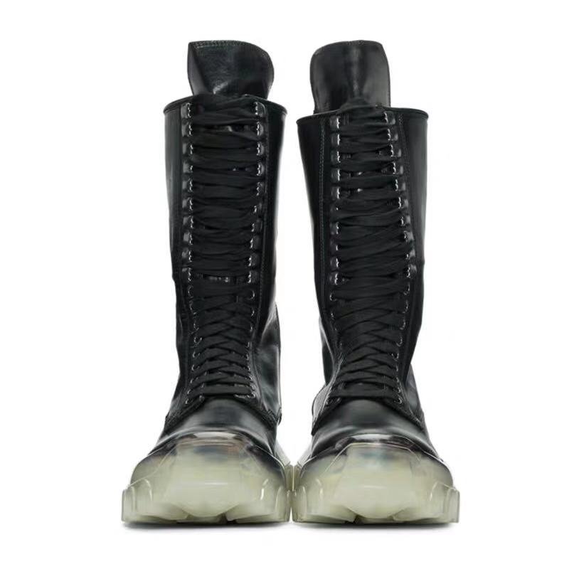 画像3: Men's  long tube high-help men and women leather bootsユニセックス男女兼用本革レザーレースアップロング厚底ブーツ    (3)