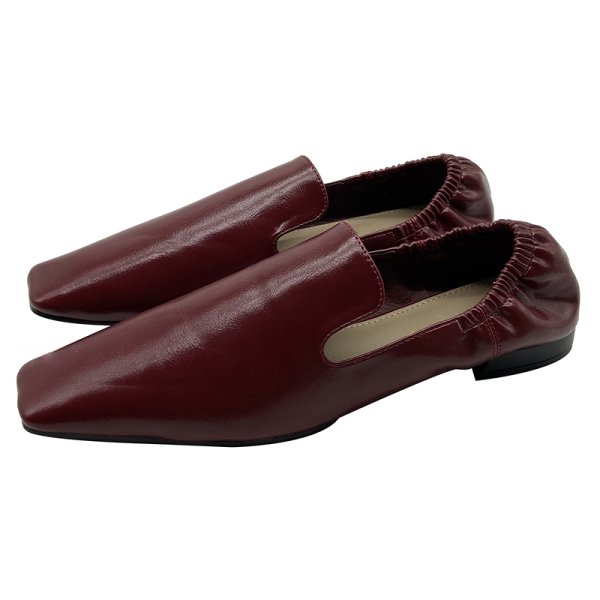 画像1: women's square head single shoes leather shoes slip-ons フラットソフトレザースクエアヘッドシングルシューズ レザーローファー パンプス (1)