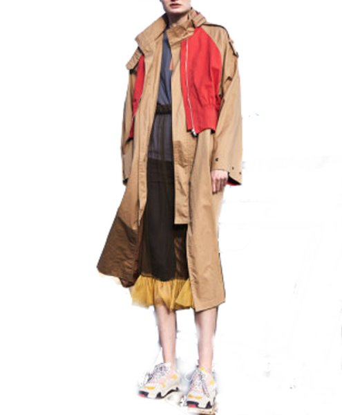 画像1: New khaki stitching trench coat long coat   ステッチトレンチコートロングコート (1)