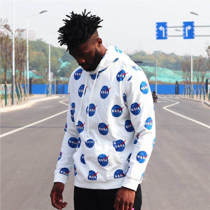 画像2:  men's NASA printing  loose round neck hooded sweater ユニセックス男女兼用NASAナサプリントフーディーパーカー トレーナー (2)