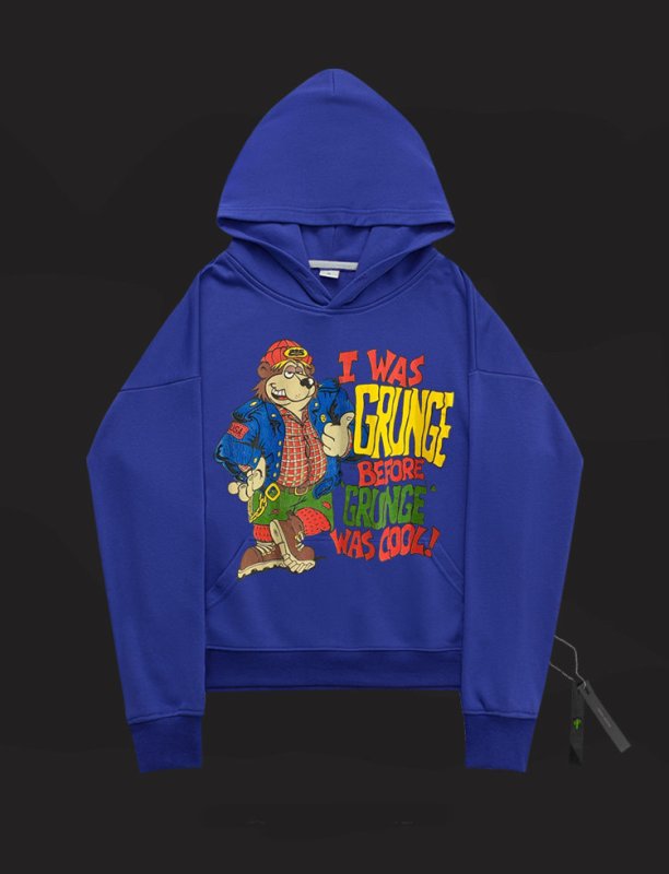 画像12:  men's Grunge bear print Hoodie round neck hooded sweater ユニセックス男女兼用グランジベアープリントフーディーパーカー　トレーナー (12)