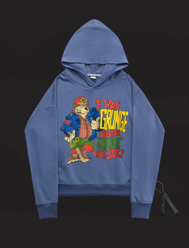 画像5:  men's Grunge bear print Hoodie round neck hooded sweater ユニセックス男女兼用グランジベアープリントフーディーパーカー　トレーナー (5)