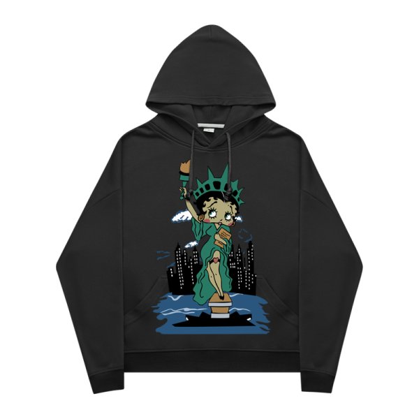 画像1:  men's  Betty Statue of Liberty Print Hoodie round neck hooded sweater ユニセックス男女兼用ベティーの自由の女神像プリントフーディーパーカー　トレーナー (1)