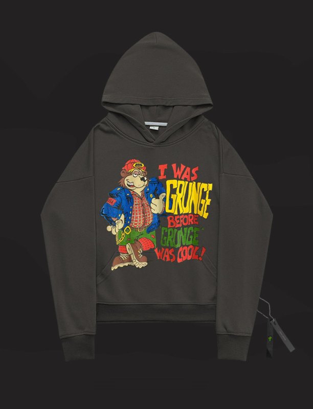 画像14:  men's Grunge bear print Hoodie round neck hooded sweater ユニセックス男女兼用グランジベアープリントフーディーパーカー　トレーナー (14)