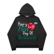 画像2:  men's hand-painted doodle apple hooded sweater   round neck hooded sweater ユニセックス男女兼用アップルリンゴプリントフーディーパーカー　トレーナー (2)