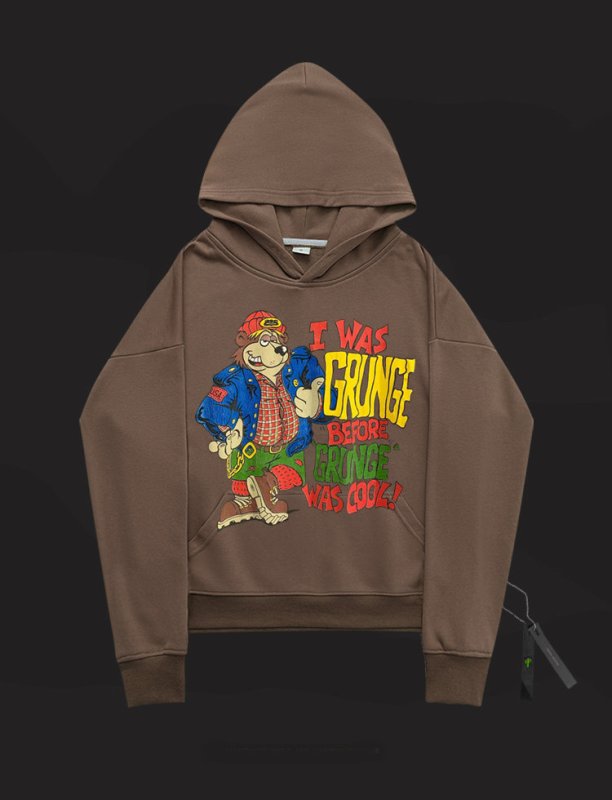 画像4:  men's Grunge bear print Hoodie round neck hooded sweater ユニセックス男女兼用グランジベアープリントフーディーパーカー　トレーナー (4)